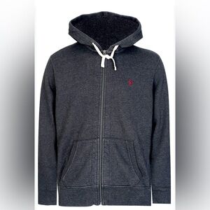 Ralph Lauren Charcoal Grey Fleece Zip-Up Hoodie with Red Logo